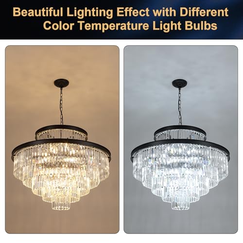 Image of 35 inch Large Black Crystals Chandelier 6-Tier Modern High Ceiling Chandeliers