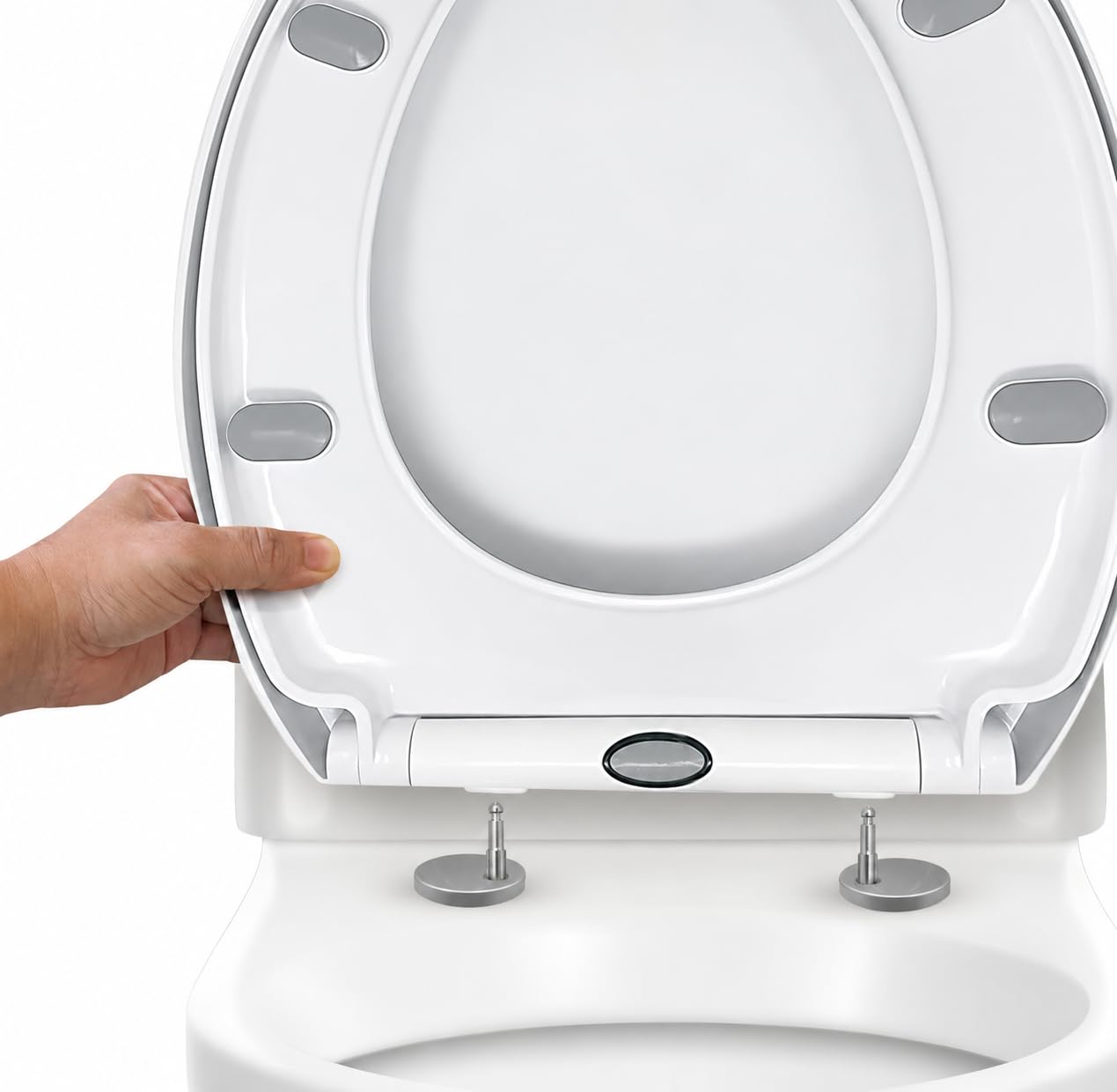 CUQOO Sedile WC ovale con chiusura rallentata, a sgancio rapido, a forma di O, chiusura rallentata, con cerniere regolabili (comfort classico)