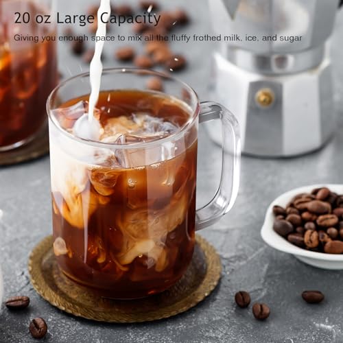 Glass Coffee Mugs, 20 oz Ice coffee cups, Large Clear Tea Cups Set of 2, Glass Mugs with Handles, Glass Cups for Latte, Cappuccino, and Tea - Image 5