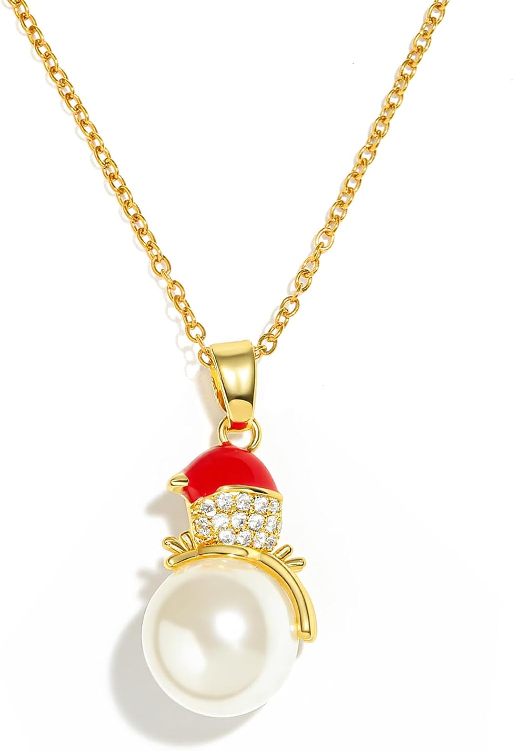 Winter Christmas Pendant Necklace with Pearl Cubic Zirconia, Red Socks Gloves Xmas Hat Designs Charm Choker Holiday Chain Jewelry for Women Christmas New Year Jewelry Necklace