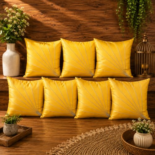 Image of Noor Silk Cushion Covers Pack of 7 | 16x16 Inches, Yellow