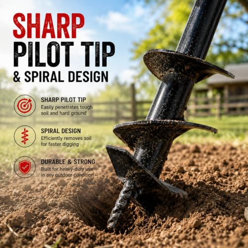 Image of XtremepowerUS 4 inch Inch Auger Digging Bit for Post Holes Replacement Earth Digger Planting Drill Fence Hole Maker Grass Plant Hole Fit for 3 /4 inch Shaft