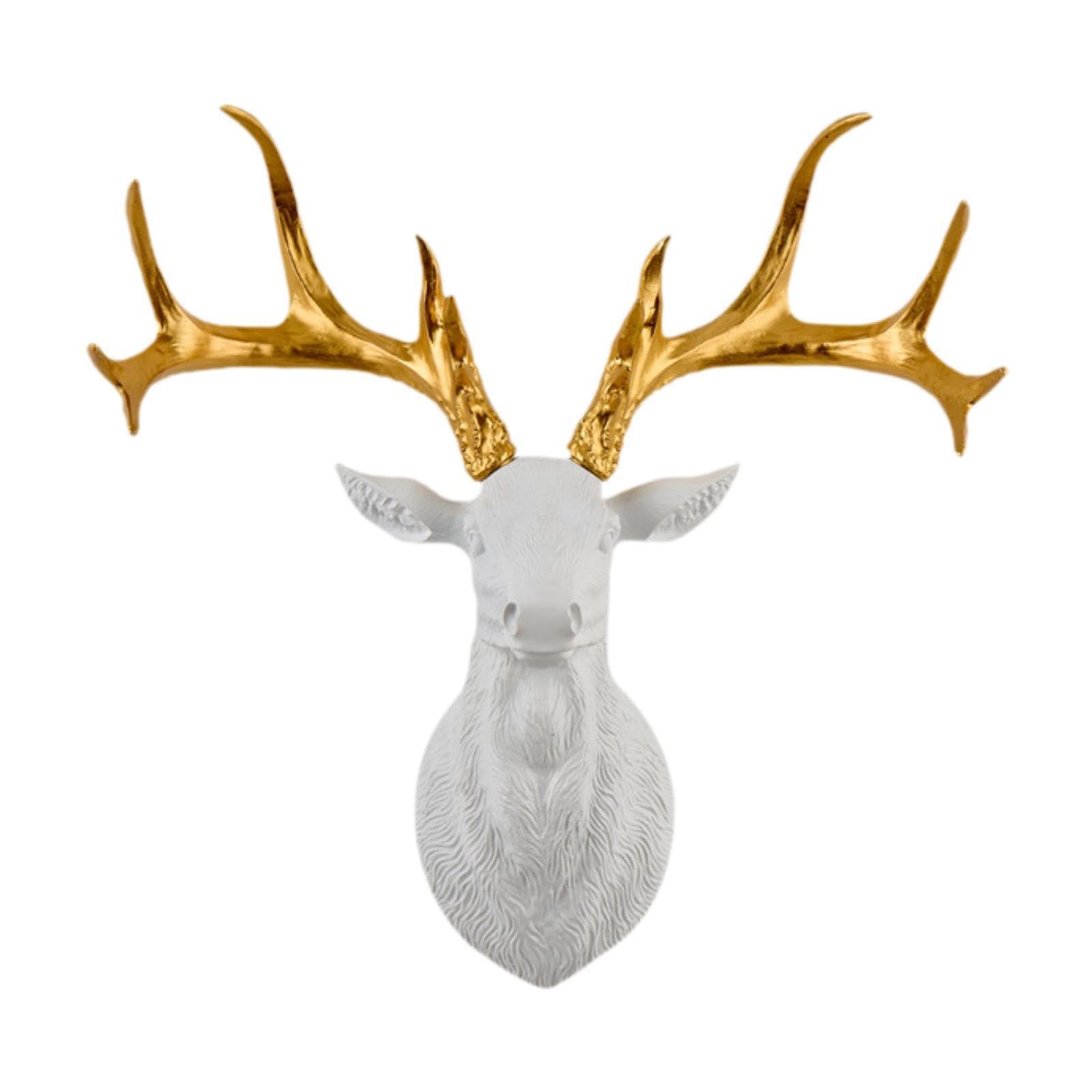 Zambuph Refined Resin Deer Head Wall Sculpture Stunning Artwork Enhancing Space Living Room Bedroom And Special Holiday Gatherings Farmhouse Bar Holiday, white gold angle, 31x17.5x30cm