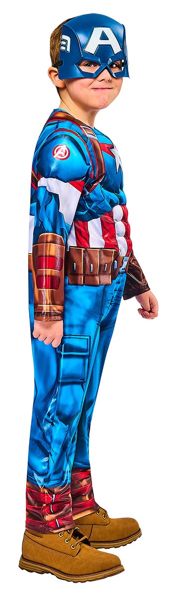 Rubies DISFRAZ CAPITAN AMERICA BLACK LINE INFANTIL para niño, talla S, Jumpsuit acolchado y máscara, para Carnaval, Navidad, Fiestas y Cosplay