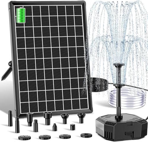 Biling 6.5W Solar Pond Filter with Battery Backup 300L/H Solar Water Fountain Pump with 8 Nozzles & PVC Tubing Solar Powered Filter Box for Bird Bath Garden Ponds Fish Tanks & DIY Water Features