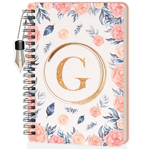 Image of Jhingalala Diaries - A5 Hardbound Floral Design Diary Cover With Initial Letter Wiro Notebook Diary With Dangler I Spiral Notebook With Planner and Calendar 2024 I 160 Undated Ruled Pages (Initial G)