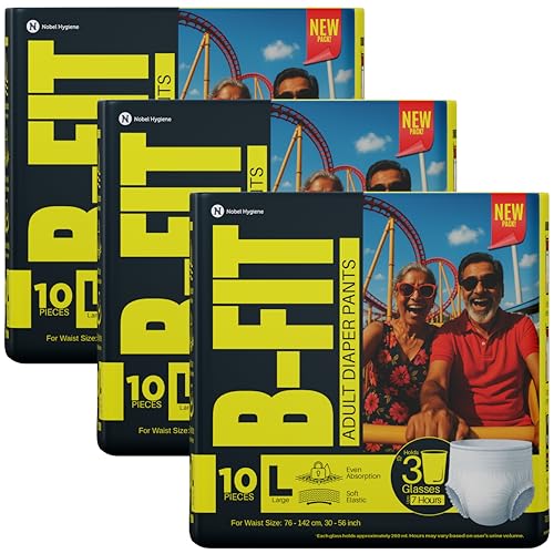 Image of B-Fit Regular Adult Diaper L Size Pants | 30 Count (Large) | Waist 30-56 inch | Unisex | Leakproof | Even Absorption | Long Protection hours | Brief-Like Fit & Soft Elastic Waist