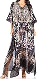 Sakkas Georgettina Flowy Rhinestone V Neck Long Caftan Dress/Cover Up