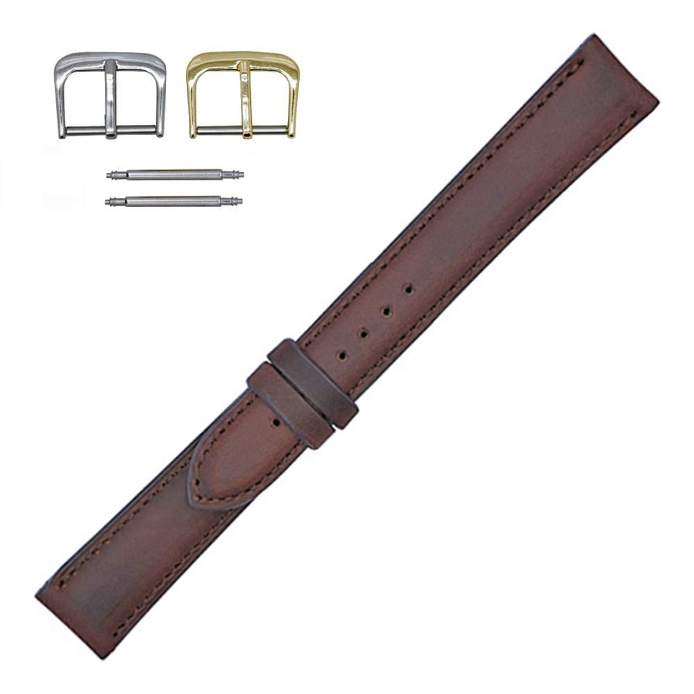 Real Leather Creations 20mm Brown Horween Chromexcel Genuine - Padded Stitched Watch Strap Band - Gold & Silver Buckles Included ââ‚¬â€œ Black & Brown - Factory Direct - Made in USA FBA347