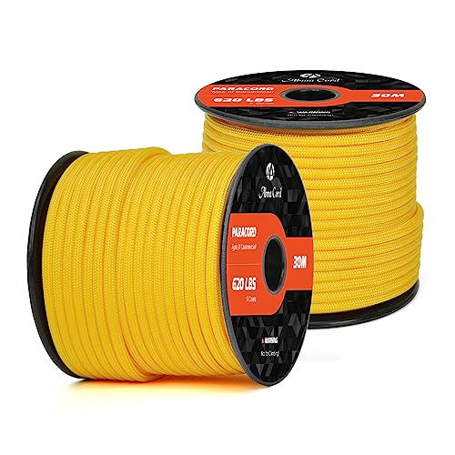 Abma Cord Paracord 620 lbs 4mm 9 Strands 100% Nylon 30M - Yellow, Solid-yellow, 30 Meters