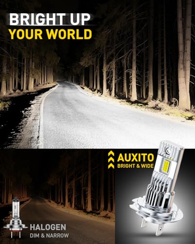 Image of AUXITO H7 Light Bulbs,H7 Bulb No Adapter Required 1000% Brightness 6500K White Non-Polarity Plug and Play Mini Size Fog Bulb of 2