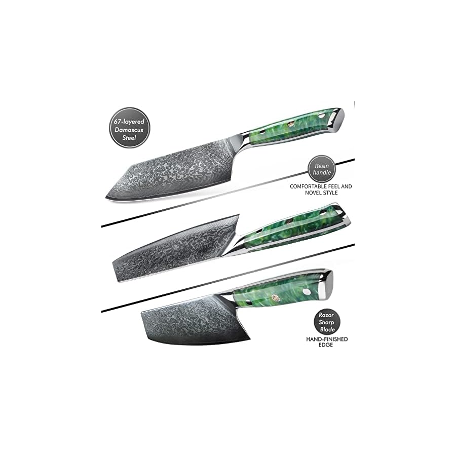 SANMUZUO Nakiri Knife - 7.5 inch Cleaver Knife- Xuan Series - VG10 Damascus Steel Kitchen Knife - Resin Handle (Jade Green)