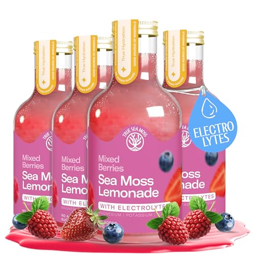 True Sea Moss Mixed Berry Lemonade – Single Flavor Pack with Classic &amp; Electrolyte Formula Variation – Hydration Drink – 4 × 12 fl oz Bottles