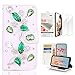 STENES Bling Wallet Case Compatible with Samsung Galaxy S7 Edge - Stylish - 3D Handmade Leaf Design Leather Case with Wrist Strap & Screen Protector [2 Pack] - Green
