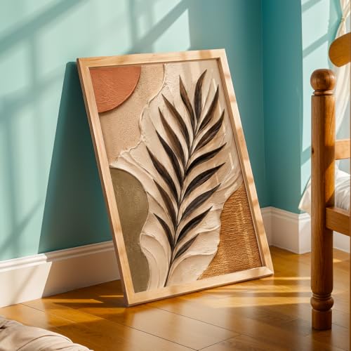 Image of NoWorries Floral Botanical Wall Painting with Frame | Premium Textured Flower & Leaf Artwork, Pastel Nature Wall Decor Framed for Living Room Bedroom Office and Home Decoration (Art-2,13x19inch)