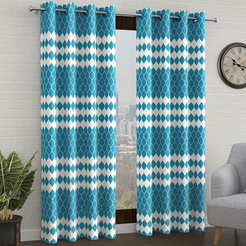 Image of Door Curtains 7 feet Long Set of 2 | Abstract Design | Polyester, Light Filtering Curtains and Drapes | Curtains for Living Room | (118 x 215 cm, Blue & White) | Perfect for Home Decor