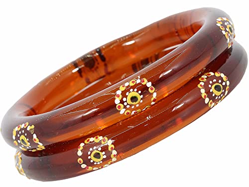 Image of NMII Traditional Glass With Diamond Cutting Pattern Glossy Finished Stylish Kada Set For Women And Girls | Crystal Glass Kada Bangles Set For Wedding, Festive