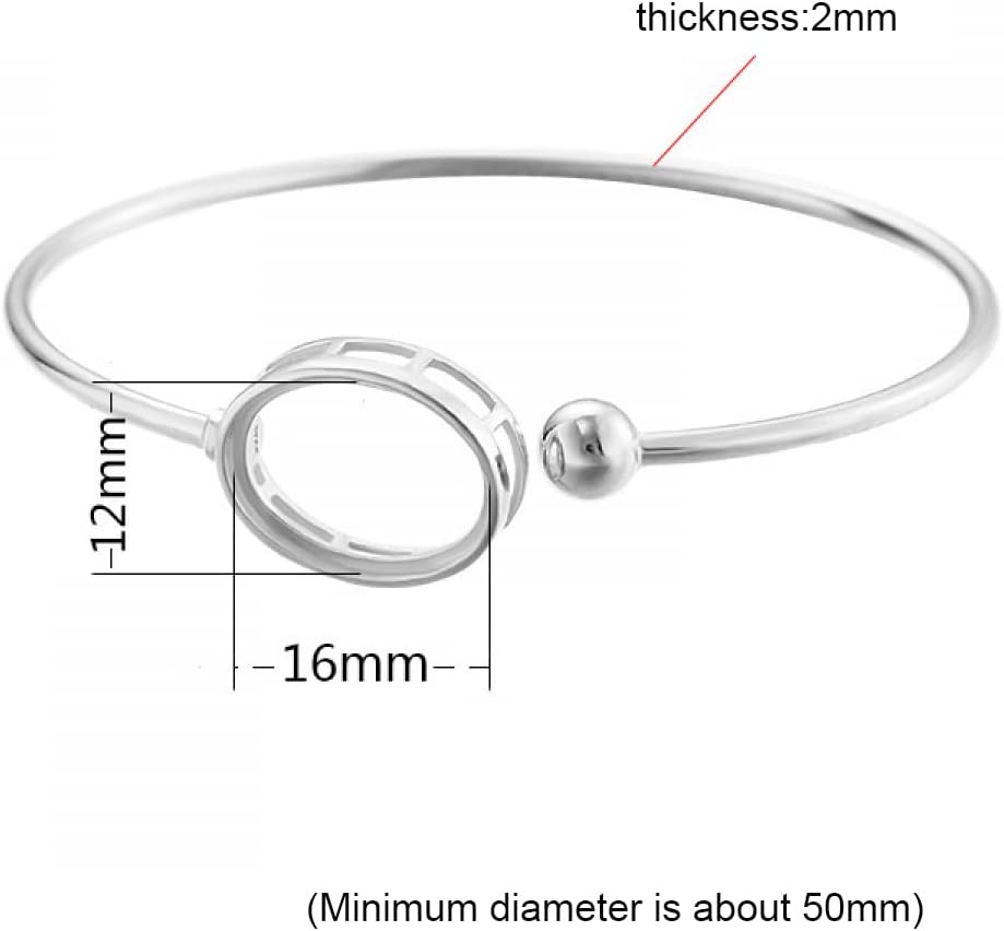 925 Sterling Silver Hollow Bezel Cup Bangle Base fit 10X14/12X16/13X18mm Oval Cabochon Setting Bracelet Tray Blank for Crafting DIY Jewelry Making