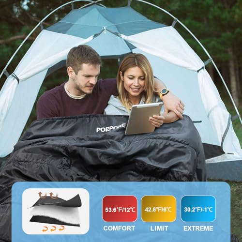 Image of Double Sleeping Bag Flannel for Adults with 2 Pillows 2 Person Sleeping Bags Camping XXL Queen Size Two Person Sleeping Bag for Cold Weather