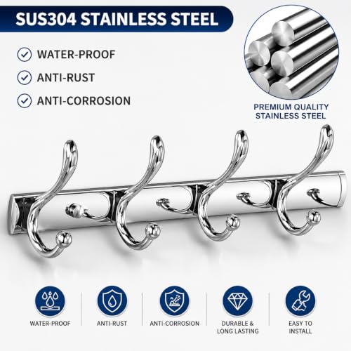 Image of Excellent Stainless Steel Bathroom Cloth Hanger, Silver, 40 Cms, Pack of 3