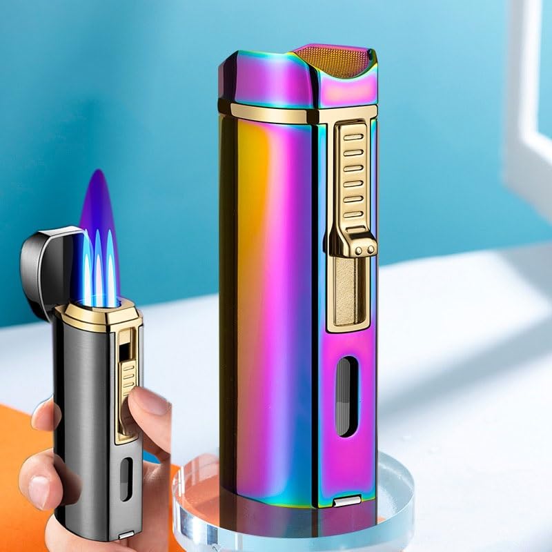 Encendedor antorcha triple llama azul recargable metal miniatura 1