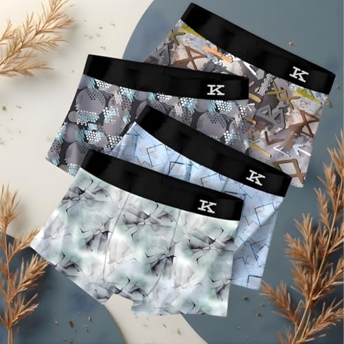 Image of Kinu Men's Comfortable Boxer Briefs Printed Design Ultra Soft Stretch Trunks Breathable Moisture-Wicking Underwear for Daily Comfort - Combo of 4