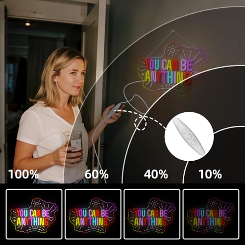 Image of You Can Be Anything Dimmable Neon LED Sign for Wall Decor Kids Wall Art Positive Just Read Book and Chill Classroom Decor USB Neon Light Bedroom Birthday Party Classroom Backdrop Aesthetic Decor