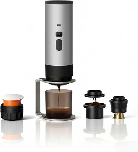 Cafetera portátil, cafetera recargable USB-C de 15 bar, mini cafetera eléctrica para camping, viajes, coche y oficina (plata)