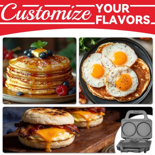 Image of SugarWhisk 4 Inch Double Mini Pancakes Maker Machine, Arepa Maker, Electric Pancake Maker Griddle, Ideal for Pancakes, Cookies, Eggs, Arepas & Breakfast Sandwiches, Graphite