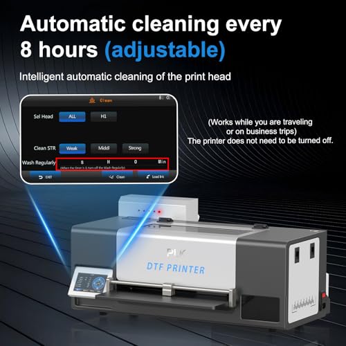 Image of PLK A3 DTF Printer with XP600 Printhead, Automatic Cleaning System & Holiday Mode, Roll Feeder, Built-in Film Cutter, Dual White Ink System for T-Shirt & Apparel Printing(S13 Printer+Laptop+Oven)