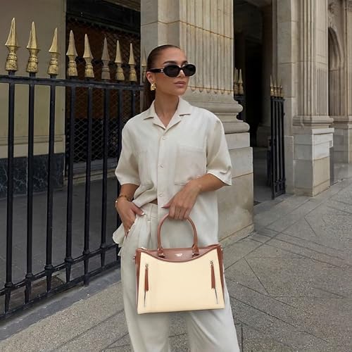 Image of EXOTIC Alvara Tote Bag for Women | Multi-Compartment Handbag with Laptop Space, Front Zip Pockets & Luggage Sleeve | Premium PU Leatherette Work & Travel Tote