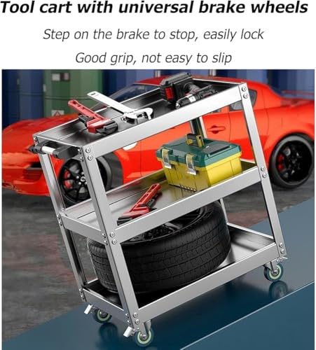 Chariot utilitaire robuste en acier inoxydable – Organiseur d'outils à roulettes à 2 niveaux pour garage et atelier – Chariot à outils de grande capacité pour un rangement efficace