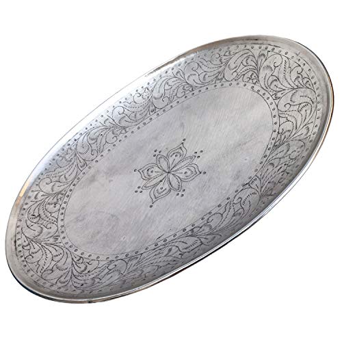 Orientalisches rundes Tablett Schale aus Metall Bombay 42cm groß Silber | Orient Dekoschale mit hoher Rand… – Bild 5