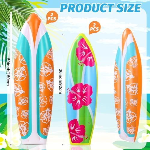 JellyArch 4 Pcs Inflatable Surf Board Summer Blow up Hawaiian Luau Party Decor Decoration Inflatable Surfboard Pool Float for Surf Hawaiian Pool Beach Party Decoration Wall Decor 59 36 in - Thumbnail 3