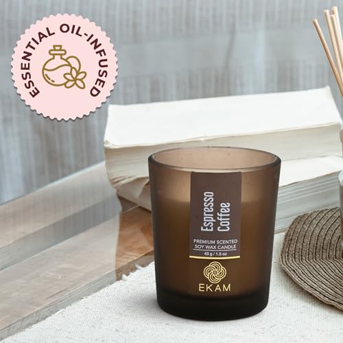 Image of EKAM Espresso Coffee Votive Soy Wax Scented Candle, 40 Grams, 10 Hours Burn Time| Long Lasting Premium Candles | Ideal for Home Decor | Gifting & Aromatherapy