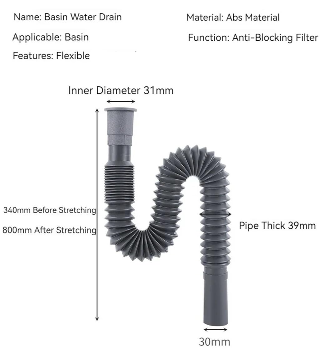 Manguera extendida de 3 piezas, enchufable y uso frecuente, engrosada, anticorrosión desodorante, for desagüe lavabo baño, tubo plástico corrugado