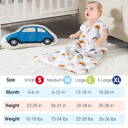 Image of david's kids Muslin Cotton Baby Sleep Sack 12-18 Months, 2 Pack 100% Cotton Sleeping Bag for Summer, TOG 0.5 Baby Wearable Blankets with 2-Way Zipper, Soft Sleep Sacks for Newborn Infant, Rainbow