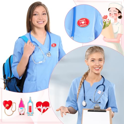 Image of Ceenna 100 Pcs Nurse Enamel Pins Bulk for Backpacks, Lapel Pin Gifts | Zinc Alloy; 50 Unique Designs-stethoscope, Syringe, Ambulance; Perfect for Nursing Graduation or Nurses Week Gifts