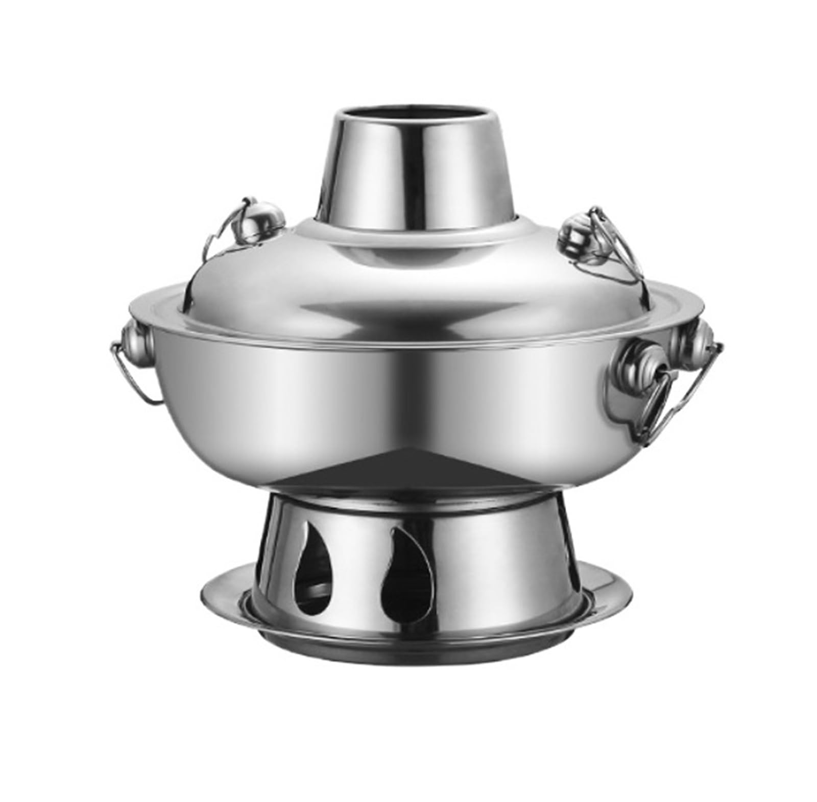 asdchZen Chinese Hot Pot Stainless Steel Hot Pot Charcoal Hotpot Copper Hot Pot Old Beijing Cookware Charcoal Kitchen Cooking Pot,Silver,28cm