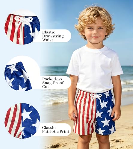 Image of Ithalt Boys 4th of July Swim Trunks 250 Anniversary USA Swimsuits American Flag Beach Swimsuit Toddler Swim Shorts