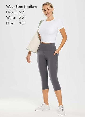 Miniatura 3 de baleaf Nuleaf - Leggings capri elásticos para mujer, con bolsillos, cintura alta, cepillados, para yoga, entrenamiento, atletismo, control de