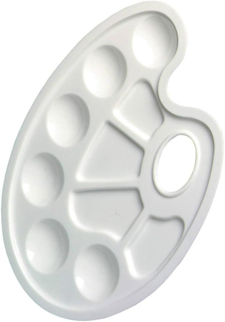 Painting Palette&nbsp;&ndash;&nbsp;Large Oval Plastic Paint Palette 10&nbsp;Compartments&nbsp;&ndash; 17x22 cm