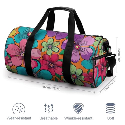 Travel Duffel Bag Weekender Bags for Men Women Large Capacity Overnight Bags Orange Vintage Flower Travel Sports Gym Bag Canvas Carry On Tote Bags for Travel Yoga2