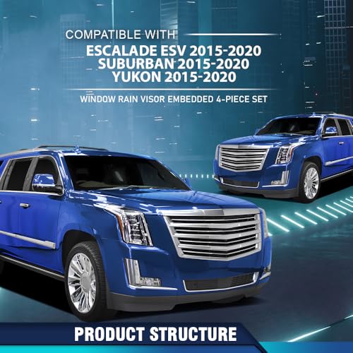 Image of PIT66 in-Channel Auto Vent Window Visors 4pcs Fit Cadillac Escalade ESV GMC Yukon Chevy Suburban 2015 2016 2017 2018 2019 2020 Rain Guards Smoke
