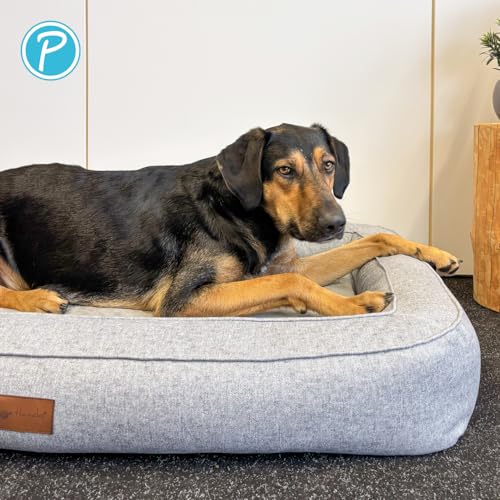 Petlando orthopädisches Hundebett Lima Ortho, ergonomische Liegefläche, Bezug waschbar 60°C, rutschfest, L Stone, Hundematte grau, Hundekissen mittelgroße bis große Hunde
