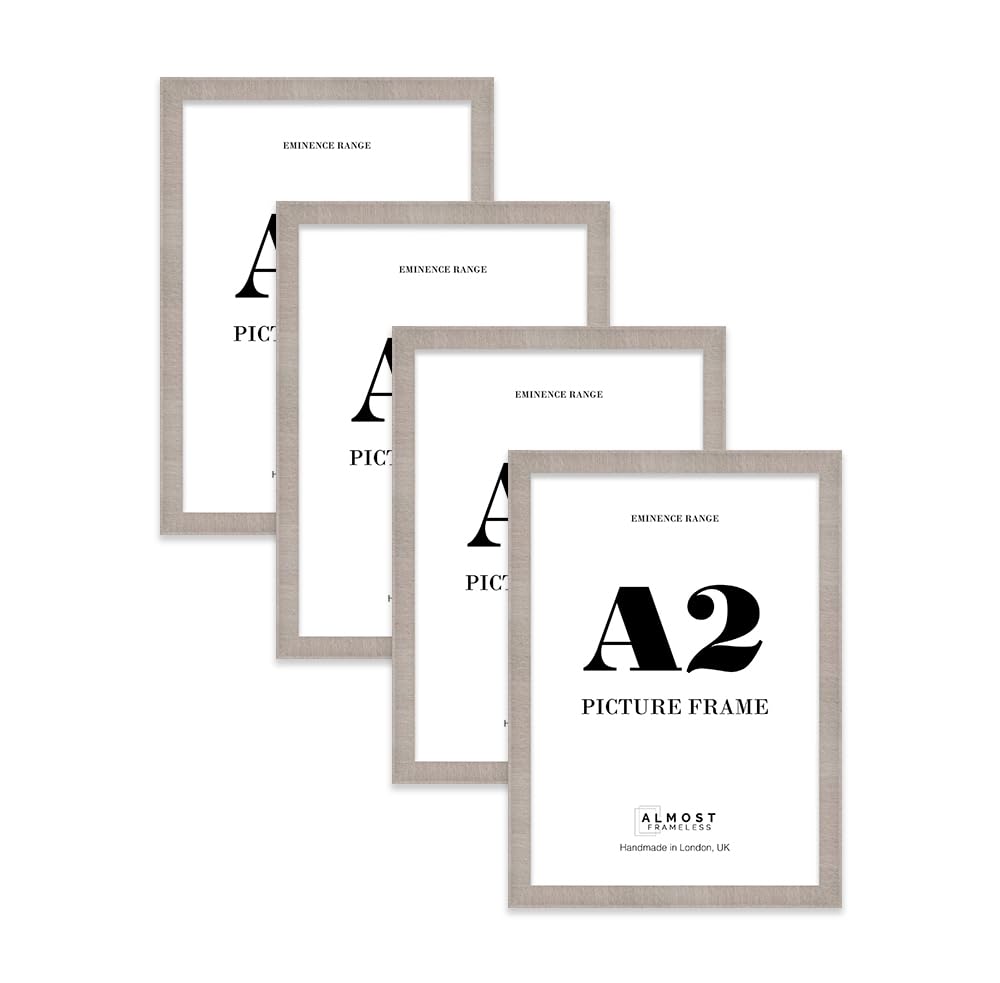 A2 Grey Picture Frame - Rustic Wood Industrial Effect Photo Frame for Wall Display, Ideal for Posters, Prints & Home Décor, Wall Hooks, 32mm Edge - 4 Pack