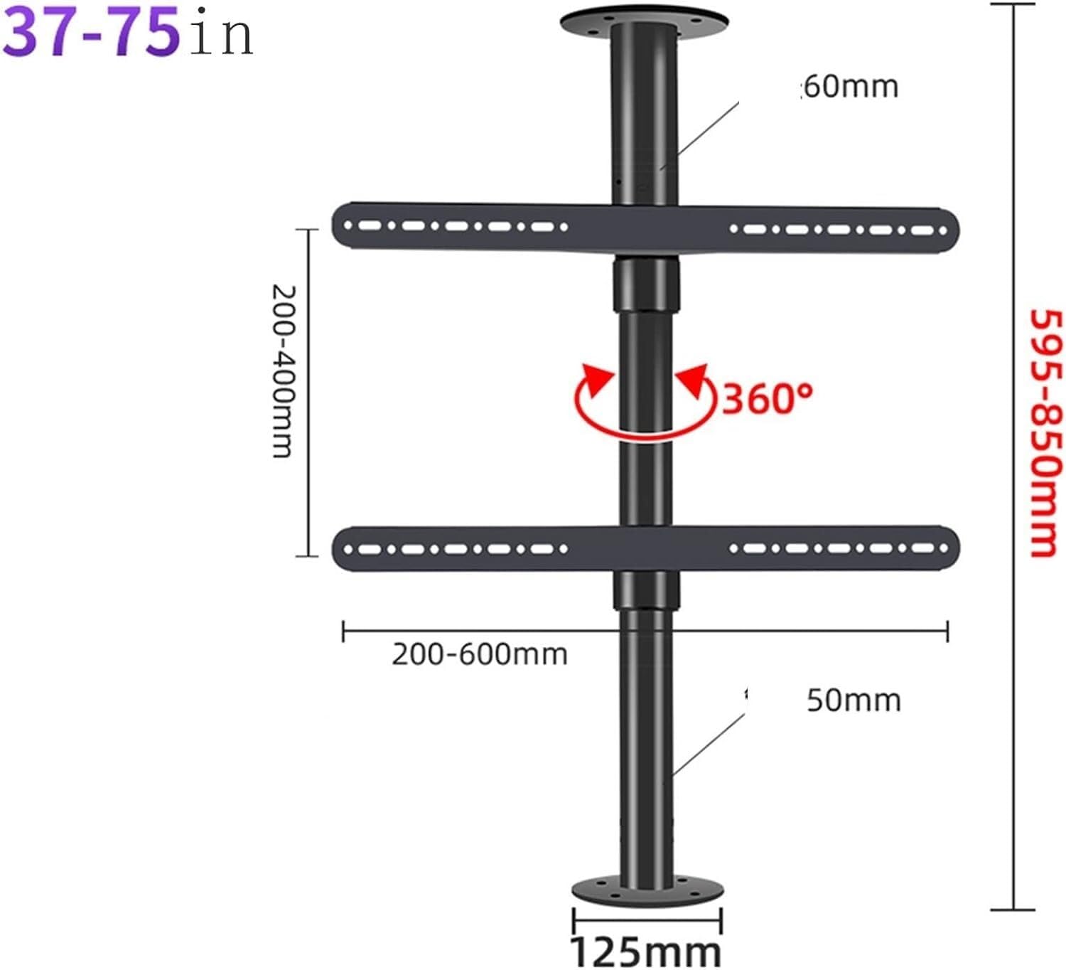 Regulowany uchwyt pod telewizor, obracana o 360 stopni, stojak pod telewizor LCD, do 37-75-calowych ekranów LED (rozmiar: 60-85 cm)