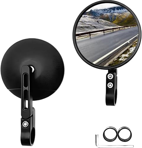 Motorcycle Mirrors, Motorcycle Bar End Rearview Mirror Spiegel Classic Retro Round Handlebar Side Mirror Motorradspiegel with Metal Shafts for Motorcycles, Scooters, Bicycles