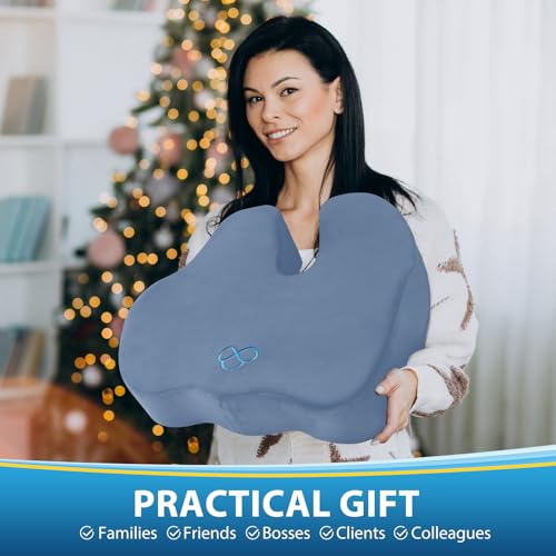 Image of BlissTrends Thick Seat Cushion for Office Chair & Car Seat, XL, LightBlue | Memory Foam with Removable Cover, Ergonomic Tailbone & Sciatica Support for Pressure Relief and Long Sitting, 3.9 inch Thick