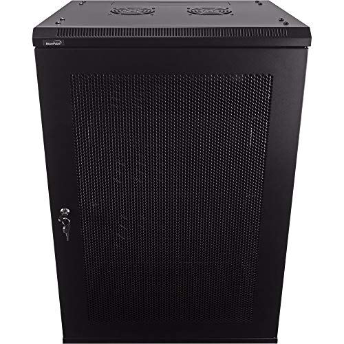 NavePoint 18U Deluxe IT Wallmount Cabinet Enclosure 19-Inch Server Network Rack with Locking Perforated Door 16-Inches Deep Black with/Shelves